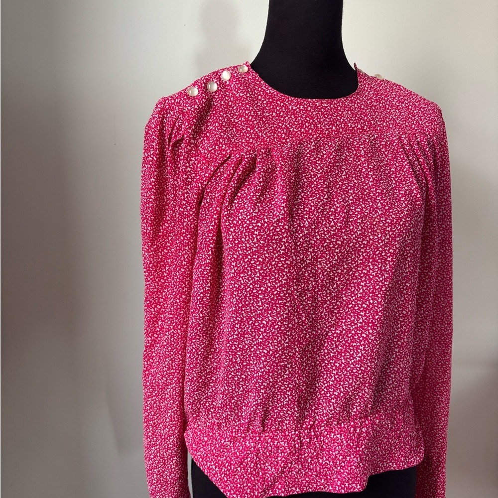Karen Scott Vintage fuchsia Long-Sleeve Blouse with Pearl Shoulder Buttons